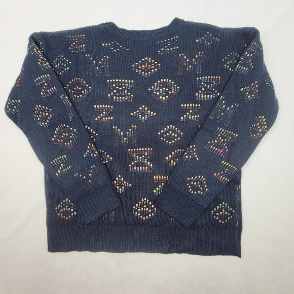NWOT soft rainbow cutout navy crewneck sweater - Picture 3 of 4